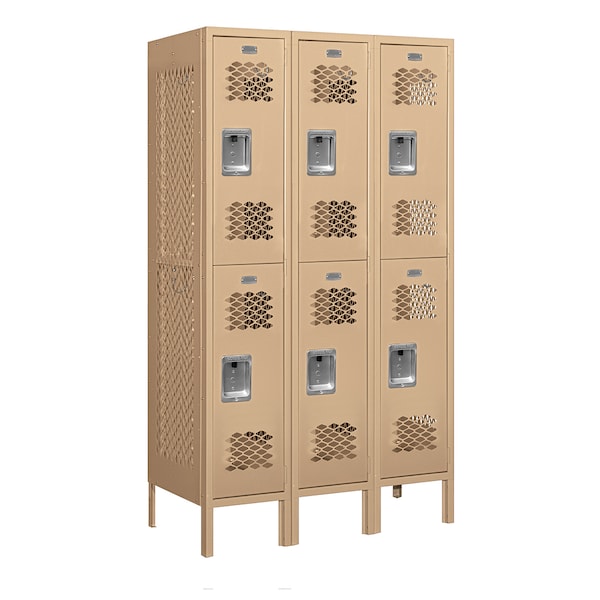 2 Tier Vented Locker, 36"Wx66"Hx18"D, 6 Door, Tan, Unassembled